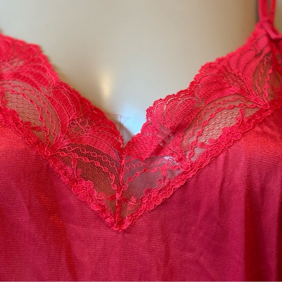 Vintage 70s 80s Petra Fashions Red Satin Lace Nightie Lingerie M Union Made - Picture 7 of 14